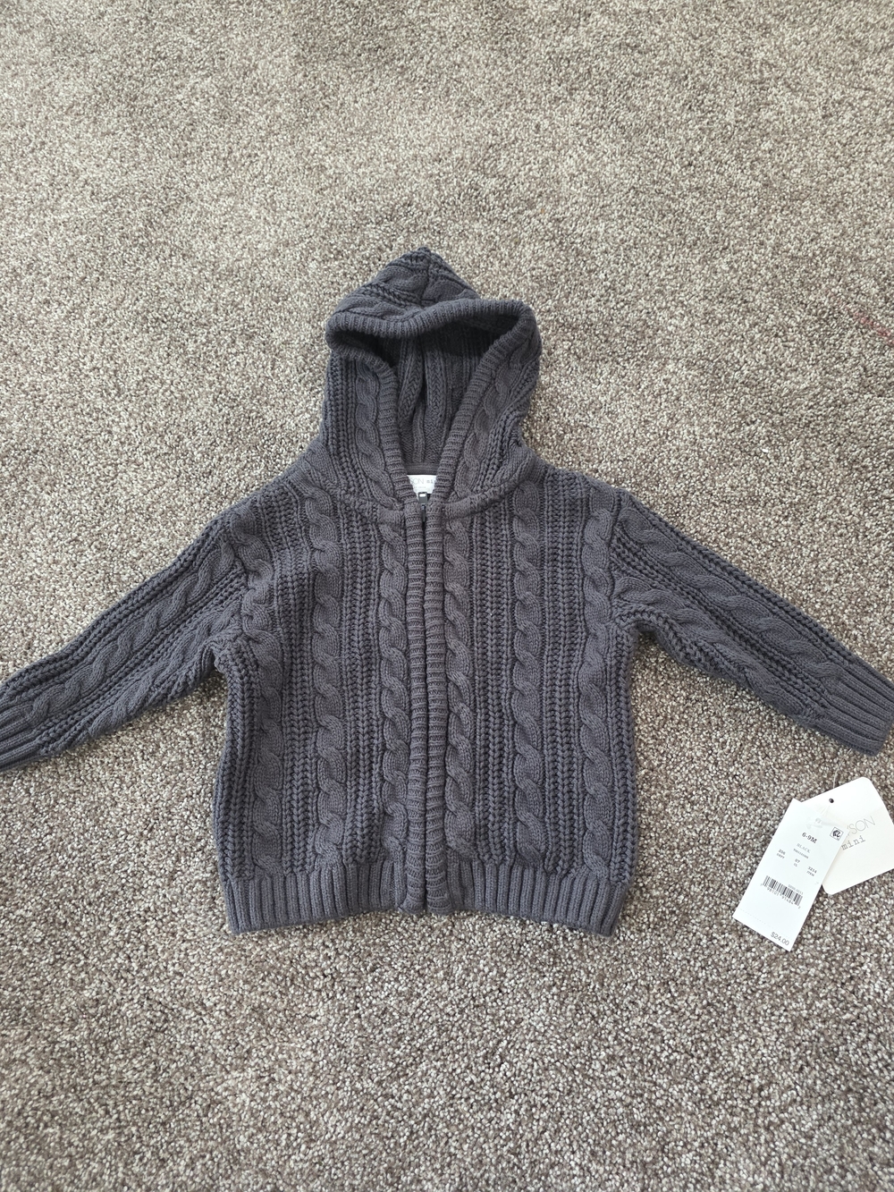 Cozy Hooded Cable Knit Kids Jacket in Charcoal Gray